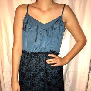 Blue ruffle black lace dress